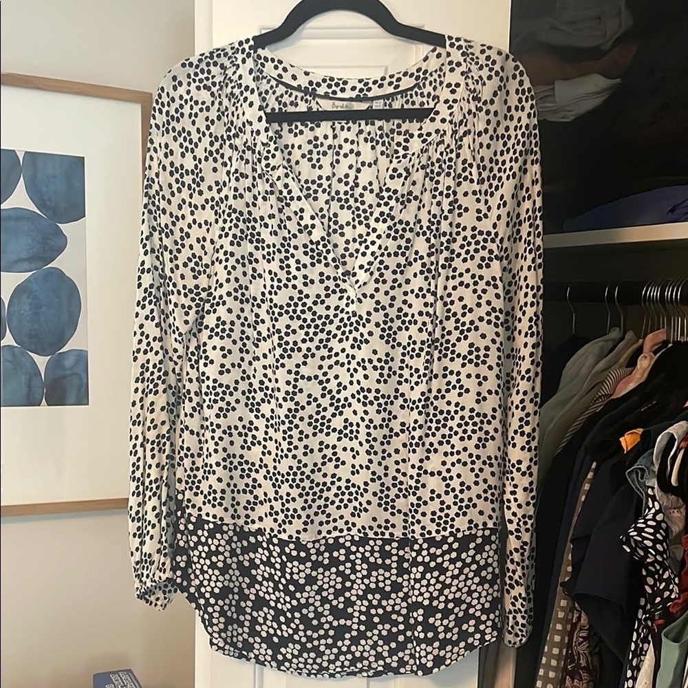 Boden Navy and White Long Sleeve Blouse